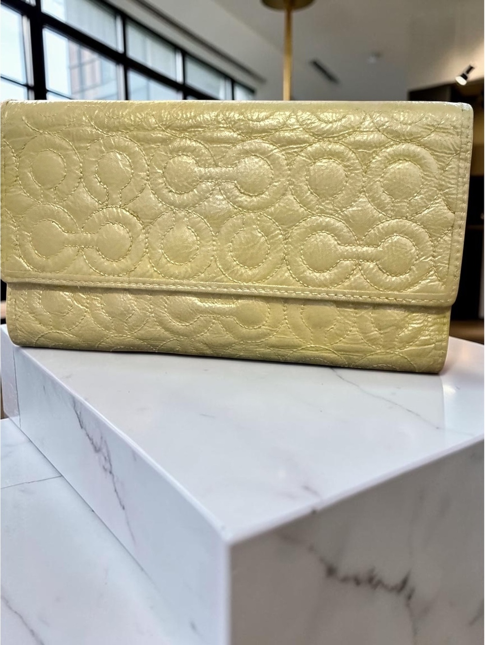 Coach Op Art Signature C Wallet Refurbished Metallic Gold Leather Y2K
